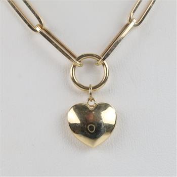 14kt Gold Hollow Link Heart Pendant Necklace