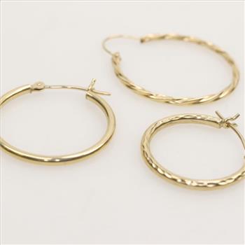 14kt Gold Hollow Mismatch Hoop Earrings, 3 Pieces