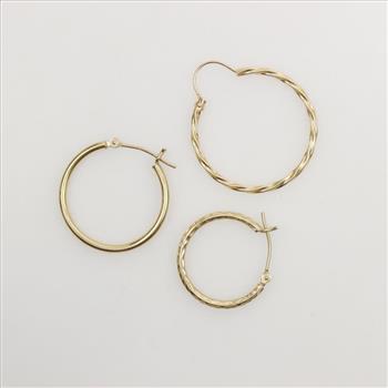 14kt Gold Hollow Mismatch Hoop Earrings, 3 Pieces
