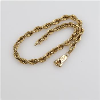 14kt Gold Hollow Rope Link Bracelet