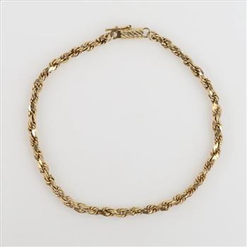 14kt Gold Hollow Rope Link Bracelet