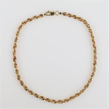 14kt Gold Hollow Rope Link Bracelet
