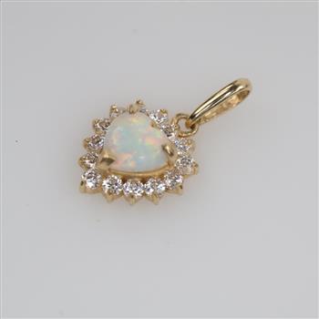 14kt Gold Iridescent And Clear Stone Heart Pendant