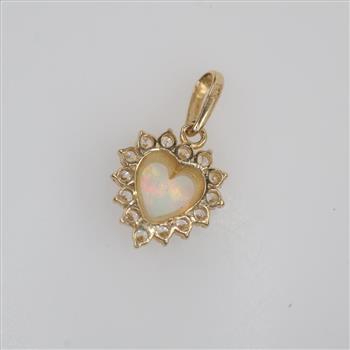 14kt Gold Iridescent And Clear Stone Heart Pendant