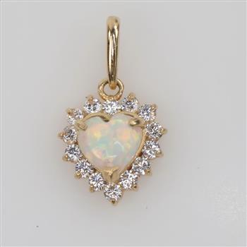 14kt Gold Iridescent And Clear Stone Heart Pendant