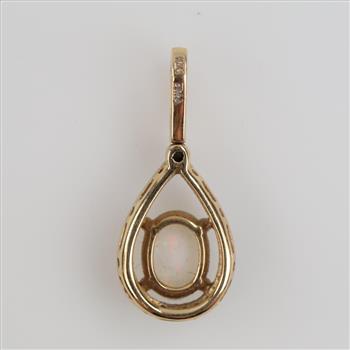 14kt Gold Iridescent Stone Diamond Accent Pendant