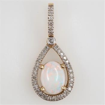 14kt Gold Iridescent Stone Diamond Accent Pendant