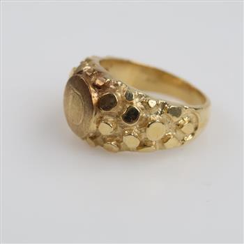 14kt Gold Letter D Nugget Style Signet Ring