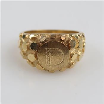 14kt Gold Letter D Nugget Style Signet Ring