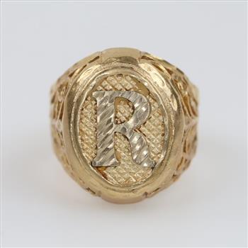 14kt Gold Letter R Signet Ring