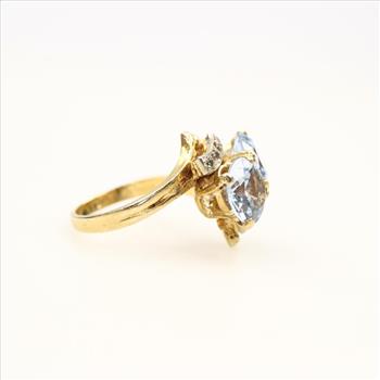 14kt Gold Light Blue Stone, Diamond Ring