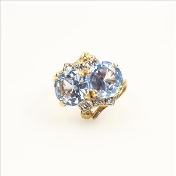 14kt Gold Light Blue Stone, Diamond Ring