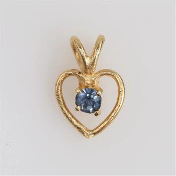14kt Gold Light Blue Stone Heart Pendant