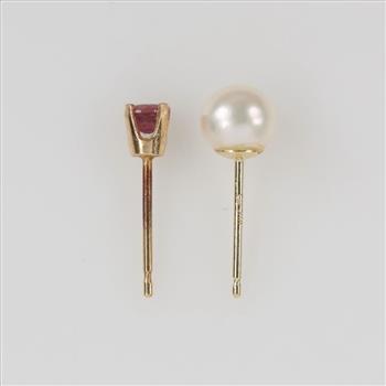 14kt Gold Mismatch Earrings, 2 Pieces