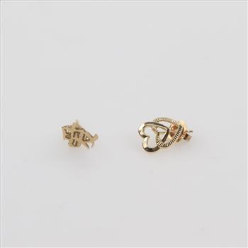 14kt Gold Mis-match Earrings, 2 Pieces
