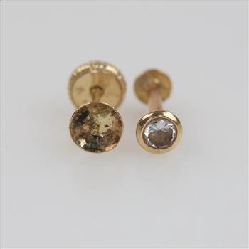 14kt Gold Mismatched Earrings, 2 Pieces