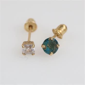 14kt Gold Mismatched Earrings, 2 Pieces