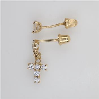 14kt Gold Mismatched Earrings, 2 Pieces