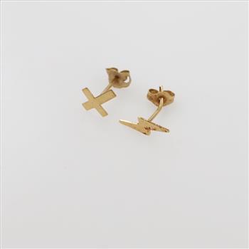 14kt Gold Mismatched Earrings, 2 Pieces