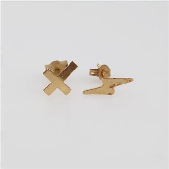 14kt Gold Mismatched Earrings, 2 Pieces
