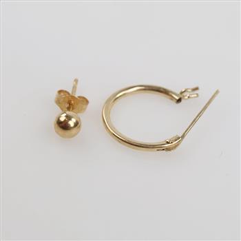 14kt Gold Mismatched Hollow Earrings, 2 Pieces