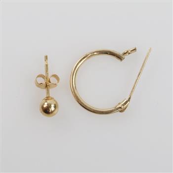 14kt Gold Mismatched Hollow Earrings, 2 Pieces