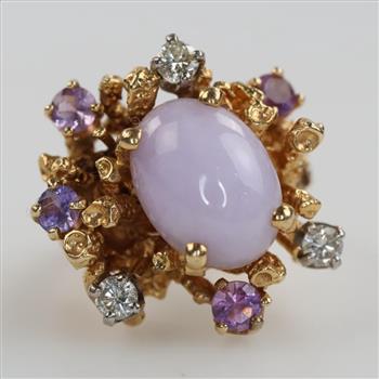 14kt Gold Moonstone, Amethyst, Diamond Accent Ring