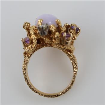 14kt Gold Moonstone, Amethyst, Diamond Accent Ring