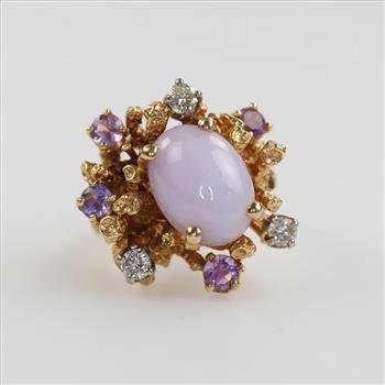 14kt Gold Moonstone, Amethyst, Diamond Accent Ring