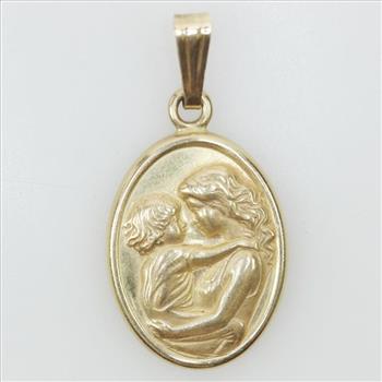 14kt Gold Mother And Child Engraved Pendant