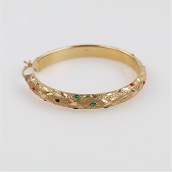 14kt Gold Multi-color Accent Hollow Hoop Earring