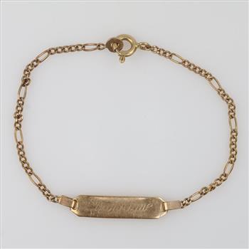 14kt Gold Name Plate Figaro Chain Bracelet