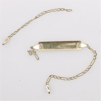 14kt Gold Name Plate Figaro Chain Bracelet