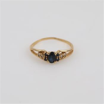 14kt Gold Navy Blue Stone And Diamond Accent Ring