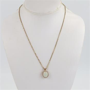 14kt Gold Necklace Opal And CZ Accent Pendant