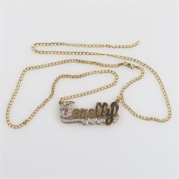 14kt Gold Necklace With 10kt Two Tone Gold Diamond Name Pendant