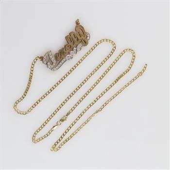 14kt Gold Necklace With 10kt Two Tone Gold Diamond Name Pendant