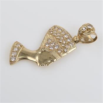 14kt Gold Nefertiti Head Cubic Zirconia Pendant
