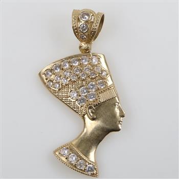 14kt Gold Nefertiti Head Cubic Zirconia Pendant