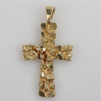 14kt Gold Nugget Cross Pendant