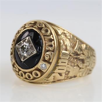 14kt Gold Onyx Diamond Class Ring -Evaluated By Our Certified Gemologist-AGS/GIA