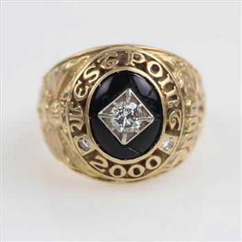 14kt Gold Onyx Diamond Class Ring -Evaluated By Our Certified Gemologist-AGS/GIA