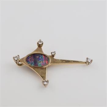 14kt Gold Opal Diamond Chalcedony Star Pendant