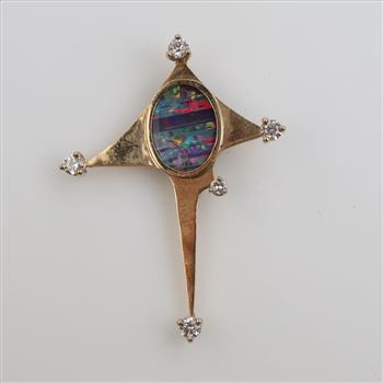14kt Gold Opal Diamond Chalcedony Star Pendant