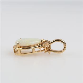 14kt Gold Opal Teardrop Diamond Accent Pendant