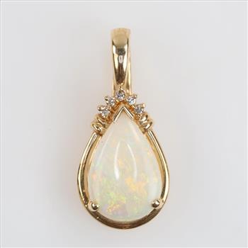 14kt Gold Opal Teardrop Diamond Accent Pendant