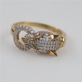 14kt Gold Panther Head Diamond Ruby Ring