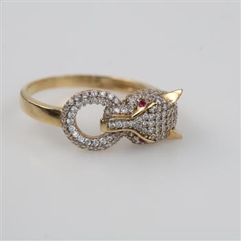 14kt Gold Panther Head Diamond Ruby Ring