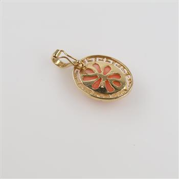 14kt Gold Peach Coral Stone Pendant