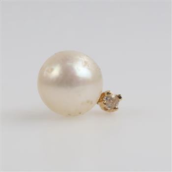 14kt Gold Pearl And Diamond Accent Single Earring